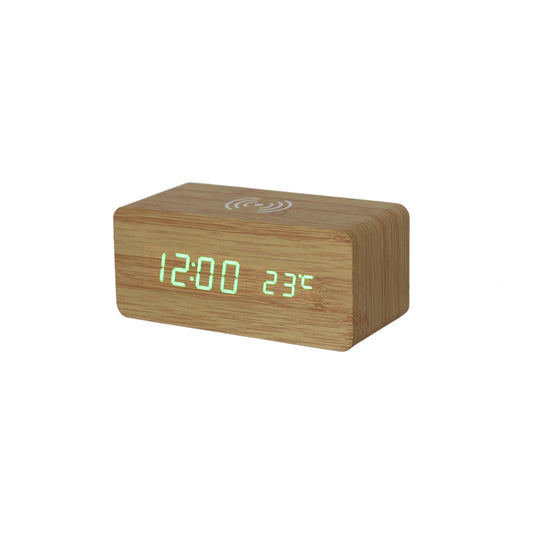 Bamboo Wireless Phone Charger/Digital Clock-0