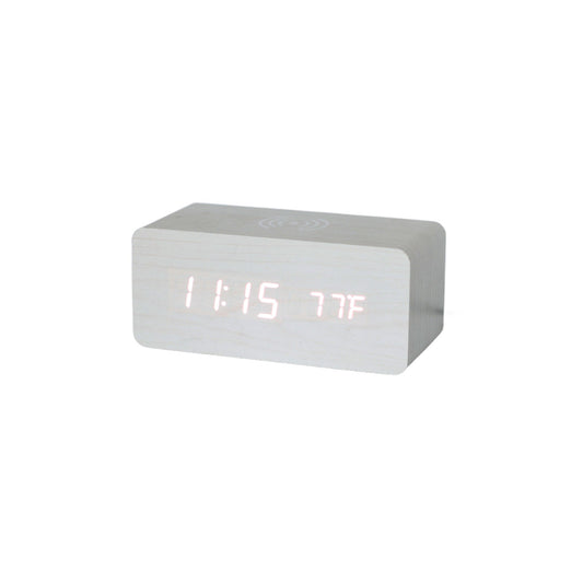 White Wood Wireless Phone Charger/Digital Clock-0