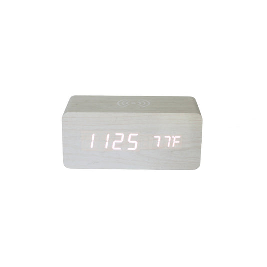 White Wood Wireless Phone Charger/Digital Clock-1